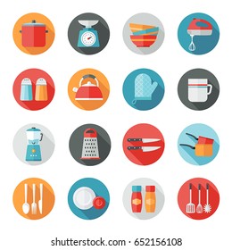 Collection of kitchen utensils icons in flat design style.