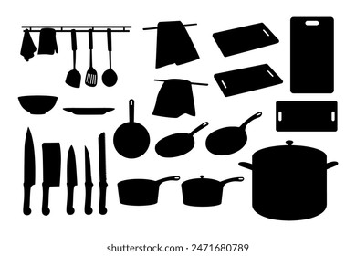 Collection of kitchen utensils silhouette templates. Editable vector illustration in EPS.10