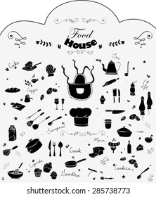 Collection of kitchen utensils silhouettes
