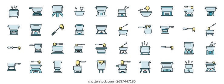 Collection of kitchenware icons featuring pots and utensils