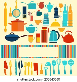 Collection of kitchenware set - Illustration Flat  background 