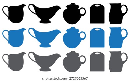 Coleção de silhuetas de utensílios de cozinha em preto, azul e cinza para projetos de design