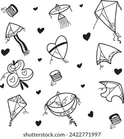 Collection of kites. kite vector icon on white background