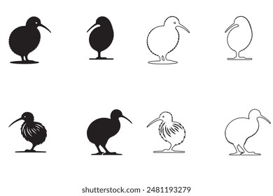 A collection of Kiwi bird silhouettes in vector format on a white background.