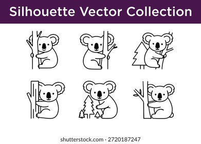 Sammlung von Koala-Silhouetten einzeln auf weißem Hintergrund