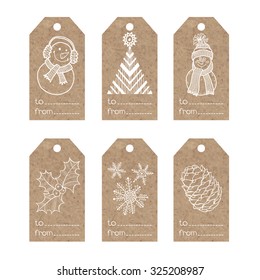 Collection of  kraft paper tags with  christmas motifs