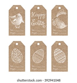 Collection of  kraft paper tags with  Easter motifs.