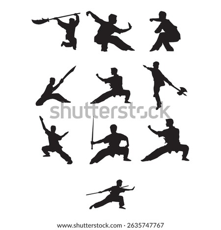collection of kung fu silhouette vector