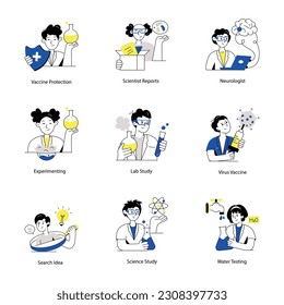 Collection of Lab Experts Hand Drawn Illustrations 


