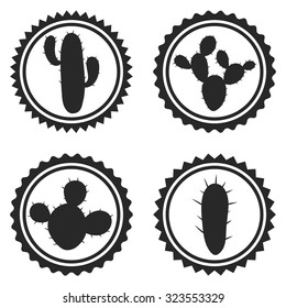 Collection of label and badges with stylized cactuses.
