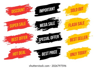 Collection of label banners ink brush strokes for sale. Vector illustration