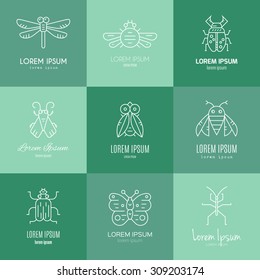 Collection of labels with bugs and insects for your business. Pest control icons, nature and eco symbols, freedom and beauty, data protection. 
