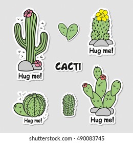 Collection of labels with cacti. Set of stickers.
