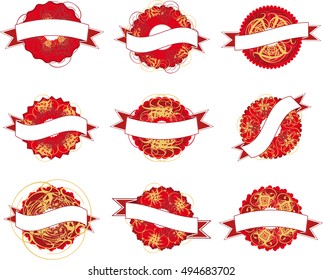 Collection of labels with a chinese look in red as a template
