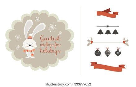 Collection of Labels and Christmas element with retro vintage styled design. Vector illustration