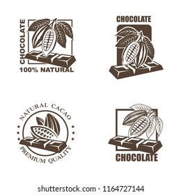 collection of labels with cocoa beans and chocolate
