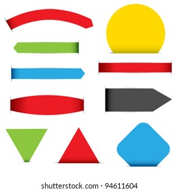 Collection of Labels in Different Shapes and Colors on White Background