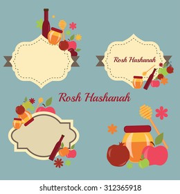 Collection of labels and elements for Rosh Hashanah. Rosh Hashanah vector greeting card design for Jewish New Year. Rosh Hashanah celebration hashanah. Rosh Hashanah jewish new year greeting card set.