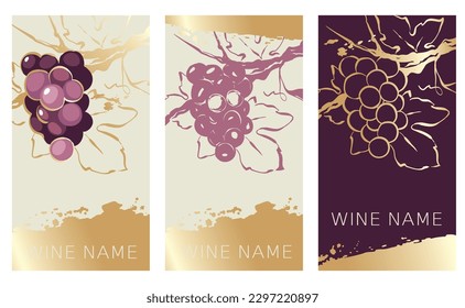 Collection labels for red wine. Vector illustration, set of backgrounds with gold patterns and gold strokes.	