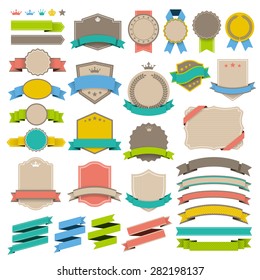 Collection of labels and ribbons