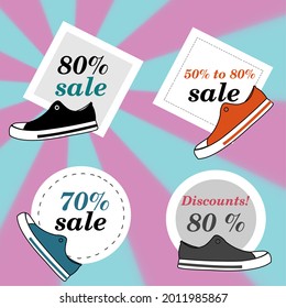 Colección de etiquetas y zapatillas, ilustración vectorial