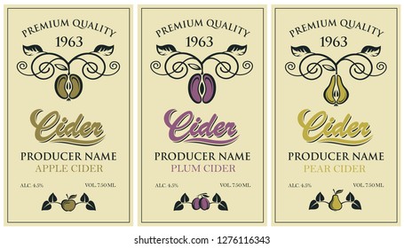 collection of labels for various cider types