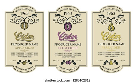 collection of labels for various cider types