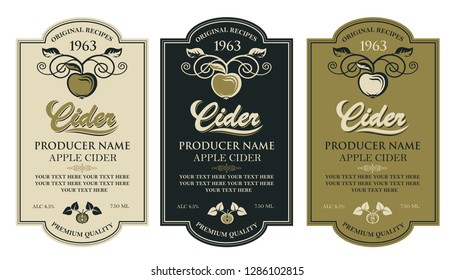 collection of labels for various cider types