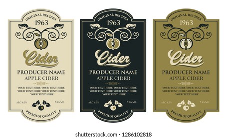 collection of labels for various cider types