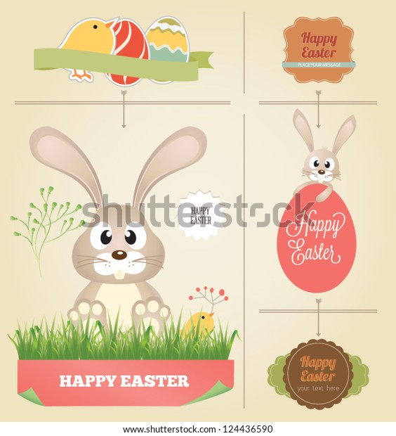 Collection of Labels and vector\
element with retro vintage styled design. Easter element\
set