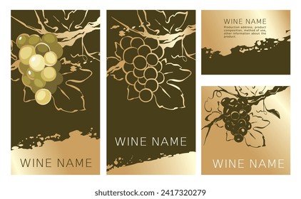 Collection labels for white wine. Vector illustration, set of backgrounds with gold patterns and gold strokes.	