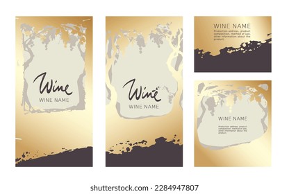 Etiquetas de colección para vinos. Ilustración vectorial, conjunto de fondos con uvas y marcos dorados.	