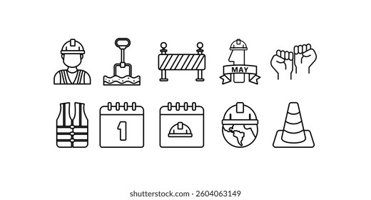 A collection of Labor Day icons depicting May Day or International Workers' Day. Perfect for social media posts, educational materials, and promotional materials celebrating labor rights.