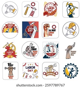 Collection of Labor Day themed illustrations and icons, labor day all elements icon set