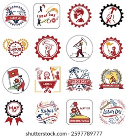 Collection of Labor Day themed illustrations and icons, labor day all elements icon set