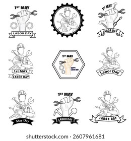 Collection of Labor Day themed illustrations and icons, labor day all elements icon set