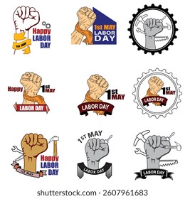 Collection of Labor Day themed illustrations and icons, labor day all elements icon set