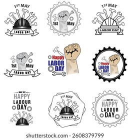 Collection of Labor Day themed illustrations and icons, labor day all elements icon set