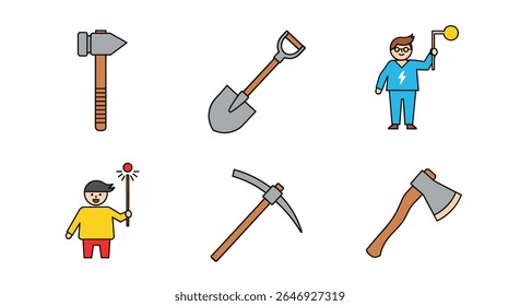 A Collection of Labor Tools and Figures for Construction and Work Concepts