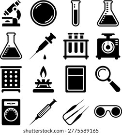 Collection of laboratory equipment and tools icons for scientific research and medical illustration purposes