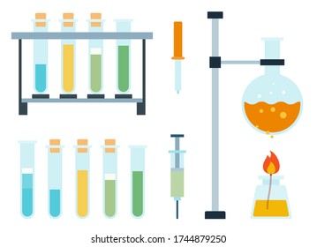 Collection laboratory equipment vector icons in flat style.