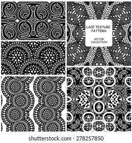 Collection of Lace patterns, seamless background, hand made wedding decor, design element, vector illustration