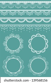 Collection of lace ribbons and frames. Vector illustration. EPS file contains lace brushes, they can be use for your design.   EPS file contains lace brushes, they can be use for your design.