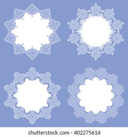 A collection of lacy napkins . It can be used as a frame , invitation , label , wedding , for birthday and others . Vector illustration .
