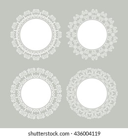 A collection of lacy napkins . It can be used as a frame , invitation , label , wedding , for birthday and others . Vector illustration .
