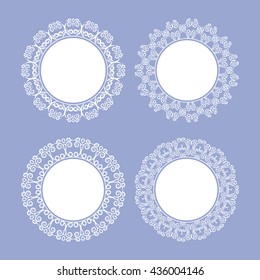 A collection of lacy napkins . It can be used as a frame , invitation , label , wedding , for birthday and others . Vector illustration .
