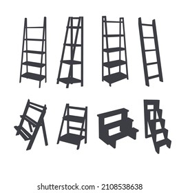 collection of ladder shelf silhouette vector illustration