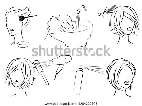 Collection Lady Beauty Salon Hairdresser Girl Stock Vector