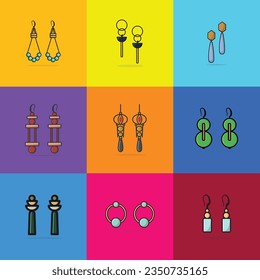 Collection Of Lady Earring with Gemstone vector illustration. Beauty fashion objects icon concept. Trendy flat colorful earrings jewelry vector design.