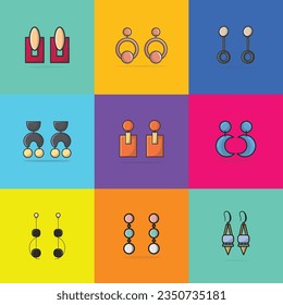 Collection Of Lady Earring with Gemstone vector illustration. Beauty fashion objects icon concept. Trendy flat colorful earrings jewelry vector design.